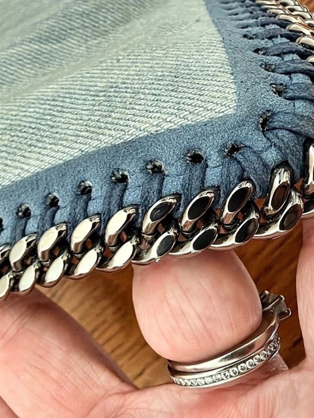 Stella McCartney Denim Poppy Embroidered Falabella Clutch Shoulder Bag - Picture 8 of 12